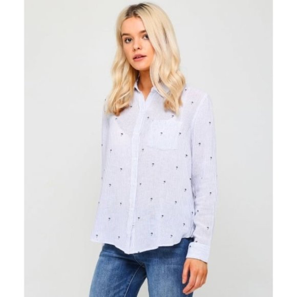 Rails Tops - Rails Button Shirt Blue Linen Palm Tree Charli XS